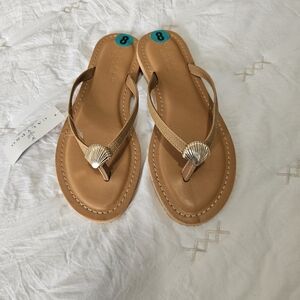 Seaside Shell Tan Leather Flip Flop Sandals